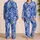Royal Blue Ivory Zebra Stripe Resort Lounge Style For Beach Getaways And Vacations Satin Pajamas Set - 2