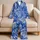 Royal Blue Ivory Zebra Stripe Resort Lounge Style For Beach Getaways And Vacations Satin Pajamas Set - 5