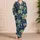 Navy Tropical Palm Leaf Resort Style For Women Beach Vacations And Relaxed Evenings Satin Pajamas Set - 4
