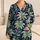 Navy Tropical Palm Leaf Resort Style For Women Beach Vacations And Relaxed Evenings Satin Pajamas Set - 1