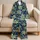 Navy Tropical Palm Leaf Resort Style For Women Beach Vacations And Relaxed Evenings Satin Pajamas Set - 5