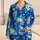 Royal Blue Tropical Bloom Resort Wear for Beach Getaways and Summer Nights For Women Satin Pajamas Set - 1