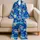 Royal Blue Tropical Bloom Resort Wear for Beach Getaways and Summer Nights For Women Satin Pajamas Set - 5