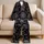 Black Geometric Cube Streetwear Lounge Style for Retro Fans and Casual Days At Home Satin Pajamas Set - 5