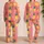 Coral Pink Pineapple Resort Look for Vacation, Beach Days, Women Lounge Mood Vibes Satin Pajamas Set - 2
