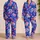 Cobalt Blue Abstract Brush Shapes For Home Relaxation And Weekend Lounging For Women Satin Pajamas Set - 2