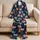 Cute Cat Faces Midnight Navy Sleepwear for Cozy Lounging and Relaxing, Women's Gift Satin Pajamas Set - 5
