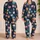 Cute Cat Faces Midnight Navy Sleepwear for Cozy Lounging and Relaxing, Women's Gift Satin Pajamas Set - 2