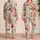 Botanical Roses And Blue Butterflies For Spring Summer Home Lounge Comfort, Women Satin Pajamas Set - 2