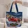 Red Christmas Truck and Snowman Winter Village Holiday Keepsake for Snowman Lovers Quilted Tote Bag - 5