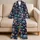 Midnight Navy Sugar Skull Butterfly Botanical Halloween Sleepwear Gift for Women Satin Pajamas Set - 5