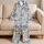 Blue Ivory Chinoiserie Deer Garden Toile Scene for Elegant Sleepwear Lounging Women Satin Pajamas Set - 5