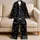 Black Cat Line Art Cozy Lounge Set For Sleepovers, Holidays, And Everyday Comfort Gift Satin Pajamas Set - 5