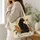 Art Nouveau Black Cat Beneath Golden Moon For Autumn Gifting And Cat Lovers Quilted Tote Bag - 3