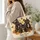 French Bulldog Trio With Autumn Leaves for Dog Lovers and Fall Outings Quilted Tote Bag - 3