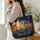 Starry Night Rooster and Hens for Farmhouse Laundry Days, Gifts for Chicken Lovers Quilted Tote Bag - 3