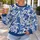 Blue Baroque Floral Scrolls for Elegant Everyday Style, Travel, and Weekend Outings All-over Print Knitted Sweater - 5