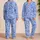 Blue Pool Ripple Shapes for Relaxed Lounging and Calm Everyday Comfort at Home Year-Round Satin Pajamas Set - 2