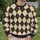 Cream Charcoal And Ochre Argyle Motifs For Cozy Autumn Outings And Classic Wardrobes All-over Print Knitted Sweater - 6