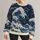 Indigo Ocean Waves and Coastal Mountain Scene for Relaxed Everyday Outings for Women All-over Print Knitted Sweater - 1