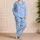 Blue Heart Motif Sleepwear Style For Cozy Evenings And Relaxed At-Home Lounging Satin Pajamas Set - 4