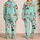 Mint Aqua Cat Collage for Cozy Bedtime, Relaxed Nights, Kids, Teens, and Gift Giving Satin Pajamas Set - 2