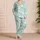 Whimsical White Geese Sleep Set in Mint Aqua for Cozy Bedtime and Home Lounging For Her Satin Pajamas Set - 4
