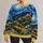 Swirling Blue Night Village Scene for Artistic Everyday Wear and Creative Weekend Outings All-over Print Knitted Sweater - 1