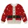 Red Santa-style costume surface with ivory faux-fur trim Gold Buttons A Black Belt And Buckle and scattered white snowflakes. All-over Print Knitted Sweater - 4