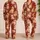 Vintage Rust Red Poodle Sleep Set for Cozy Lounging, Holiday Gifting, Women At Home Satin Pajamas Set - 2