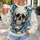 Blue Skull Streetwear Style for Hip-Hop Nights, Concerts and Casual Autumn Looks All-over Print Knitted Sweater - 5