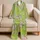 Spring Green Floral Butterfly At-Home Wear For Vacation Days And Cozy Relaxation Satin Pajamas Set - 5