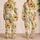 Golden Sunflower Leopard Accent Vacation Style for Summer Getaways and Gift Giving Satin Pajamas Set - 2