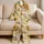 Golden Sunflower Leopard Accent Vacation Style for Summer Getaways and Gift Giving Satin Pajamas Set - 5