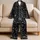Black Chalky Doodle Snack Motifs for Cozy Lounging, Sleepovers, Weekend At Home Women Satin Pajamas Set - 5