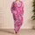 Retro Magenta Floral Motif For Vacation Weekends And Plus Size Comfort Satin Pajamas Set - 4