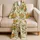 Retro Tropical Ivory Botanical Vacation Lounge Wear For Women, Sage Leaf Florals Satin Pajamas Set - 5