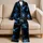 Midnight Black Electric Blue Abstract Lounge Wear For Cybertech Style Enthusiasts Satin Pajamas Set - 5