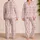 Pink Snowflake Nordic Fair Isle Geometric Stripes for Cozy Winter Lounging Women Satin Pajamas Set - 2