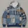 Blue Denim Patchwork Checks For Creative Weekends And Casual Wear Rust Accents All-over Print Hoodie (Lightweight) - 4