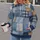 Blue Denim Patchwork Checks For Creative Weekends And Casual Wear Rust Accents All-over Print Hoodie (Lightweight) - 2
