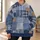 Blue Denim Patchwork Checks For Creative Weekends And Casual Wear Rust Accents All-over Print Hoodie (Lightweight) - 6