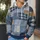 Blue Denim Patchwork Checks For Creative Weekends And Casual Wear Rust Accents All-over Print Hoodie (Lightweight) - 5