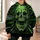 Neon Green Grinning Skull With Safety Stripes for Alternative Streetwear Fans All-over Print Hoodie (Lightweight) - 6