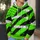 Neon Green Star Field and Distressed Stripes for Bold Outdoor Workwear Everyday Style All-over Print Hoodie (Lightweight) - 5