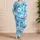 Sky Blue Hibiscus Floral Coastal Resort Getaway Gift for Summer Relaxing At Home Satin Pajamas Set - 4