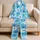Sky Blue Hibiscus Floral Coastal Resort Getaway Gift for Summer Relaxing At Home Satin Pajamas Set - 5