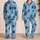 Coastal Blue Tropical Leaf Resort Style For Summer Vacation Women And Gift Giving Satin Pajamas Set - 2