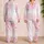 Blush Pink Marble Swirls for Cozy Summer Bedtime Gift, Women and Teens Lounge Time Satin Pajamas Set - 2