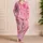 Bubblegum Pink Wave Motifs for Cozy Home Nights and Giftable Women's Lounge Style Satin Pajamas Set - 4